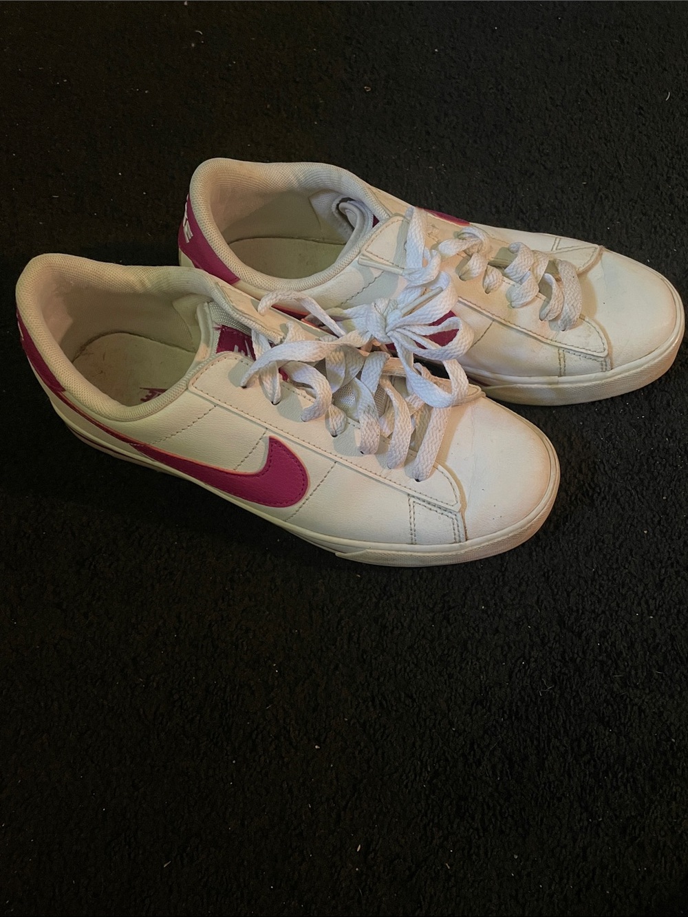 Nike Women's White Sneakers with Pink Swoosh